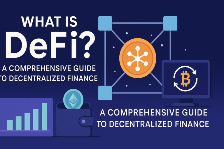 DeFi ecosystem showing Ethereum blockchain at center connected to DEXs, lending protocols, staking services, and other DeFi applications